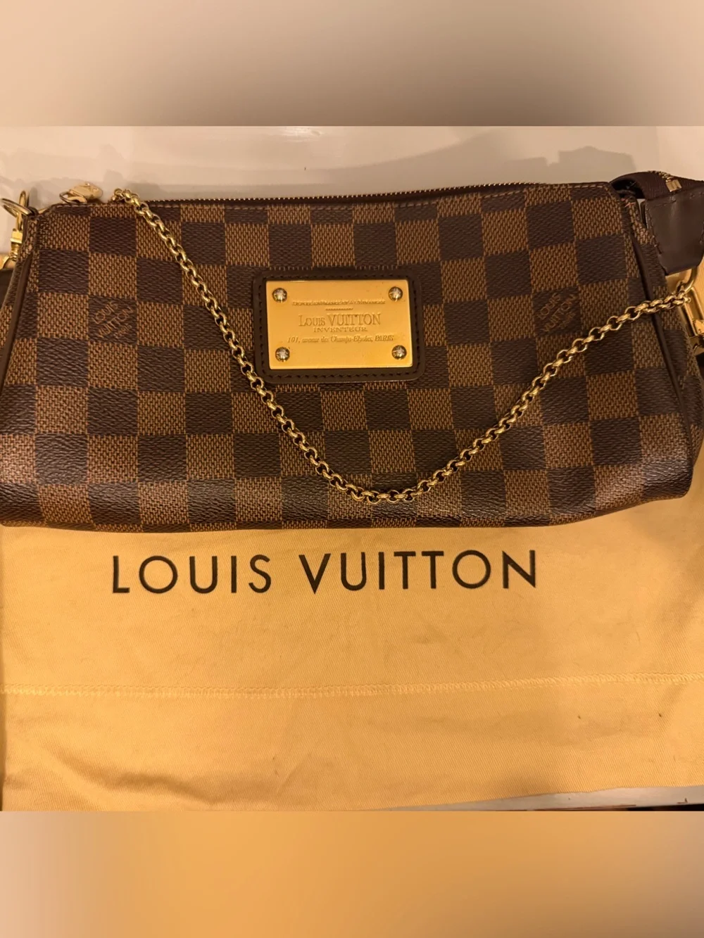 Louis Vuitton Brown Damier Ebene Crossbody Pochette with Gold Plate